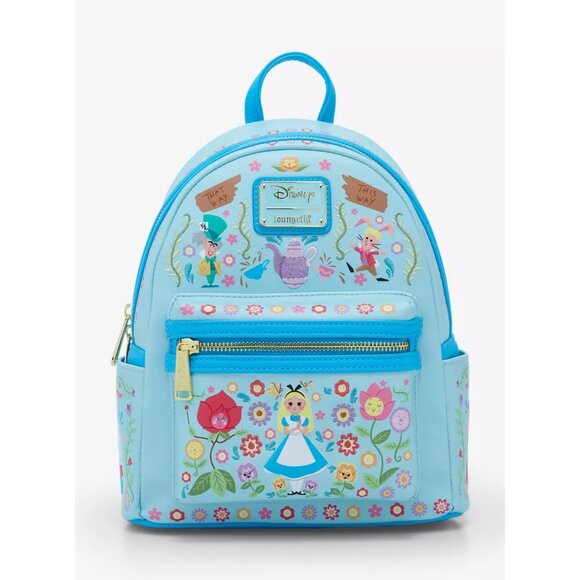 NWT Loungefly Disney Alice in Wonderland Floral Folk Art Mini Backpack - BoxLunc - Picture 1 of 9